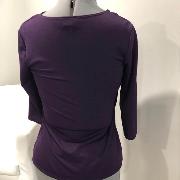 Medium Ashley Blue Womens 3/4 Sleeve Cow Neck Blouse C6315 - Picture 2 of 6